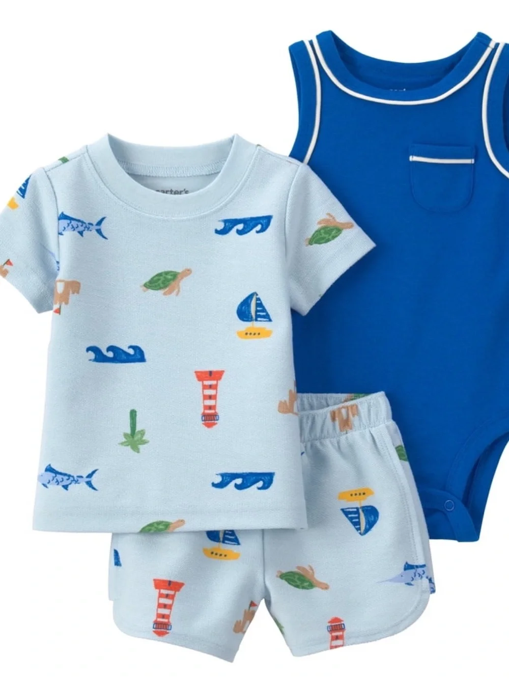 Carter's Light Blue Nautical Print Baby Romper